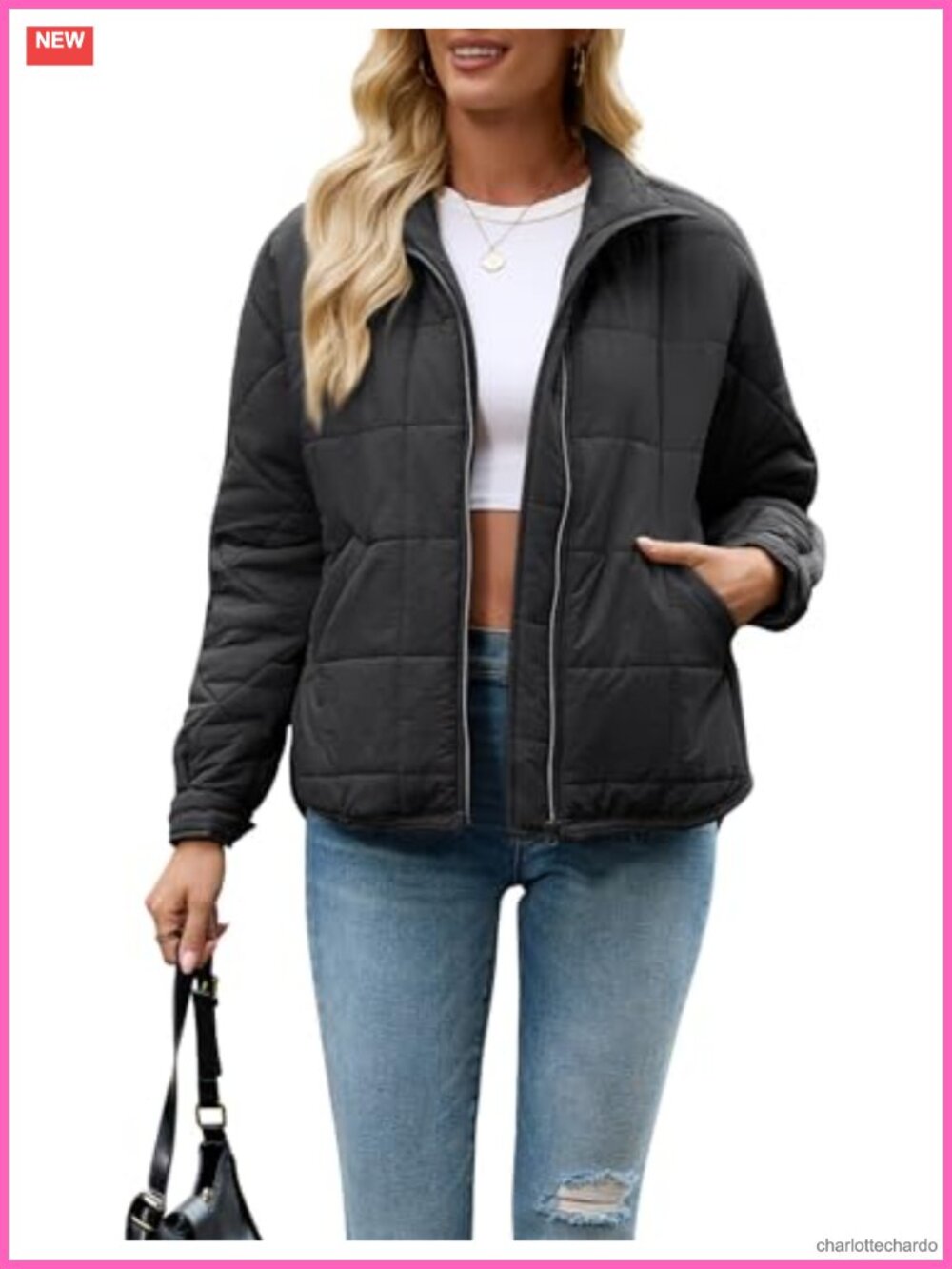 Women's Quilted Puffer Jacket Lightweight Zip Up Padded Coat with Pockets